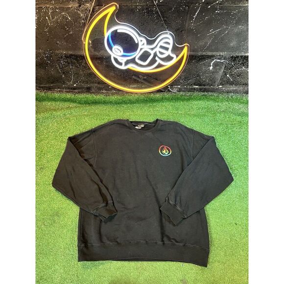 Volcom Stone‎ Big Logo Black Crewneck Sweatshirt Men's Size L Long Sleeve - Picture 1 of 5